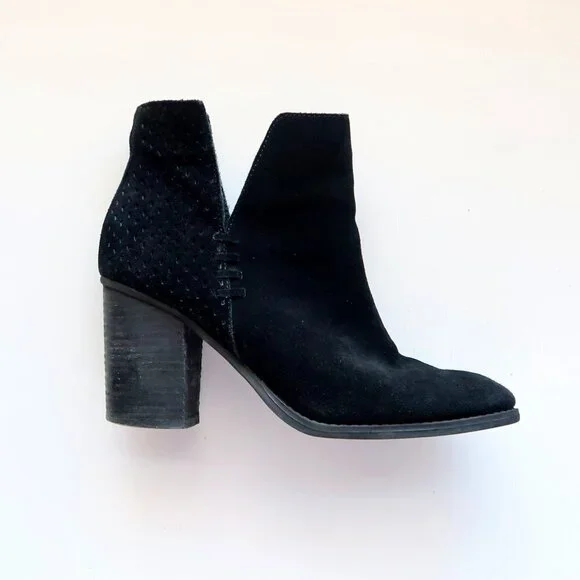 Steve Madden Shepp Black Suede Leather Block Heel Ankle Boots Booties Size 7.5 - Picture 7 of 15
